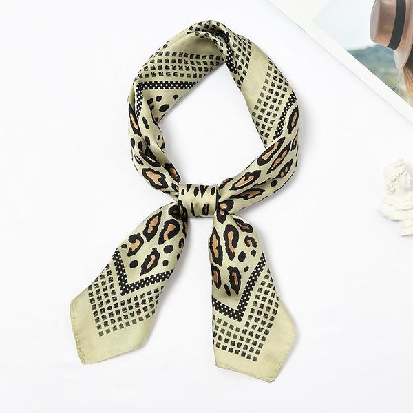 

scarves leopard print square neck scarf female classic design silky bandana decorated headband neckwear, Blue;gray