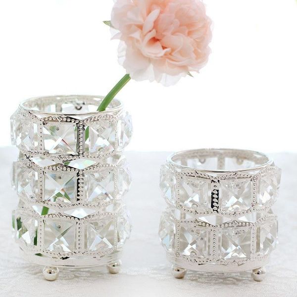 

europe metal candle holder crystal wedding candlestick holders for home table vase decorative pen storage box zt154