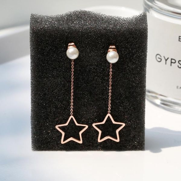 

stud yun ruo fashion star pearl tassel earring line woman rose gold color titanium steel jewelry girl birthday gift not fade, Golden;silver