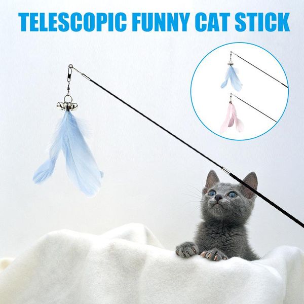 

cat toys pet cats teaser wand toy stick feather bell play funny retractable wooden handle ye-