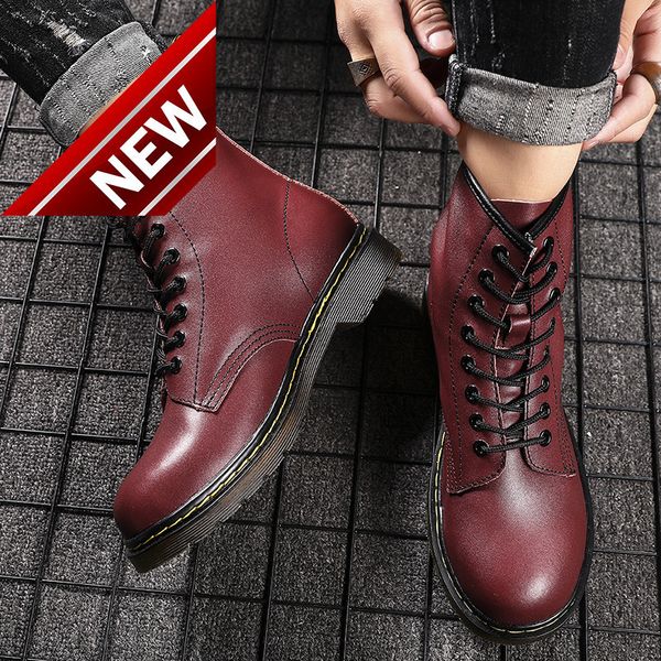 

2021 autumn winter new men's martin leisure wear-resistant and comfortable high cotton solid color leather boots, Black