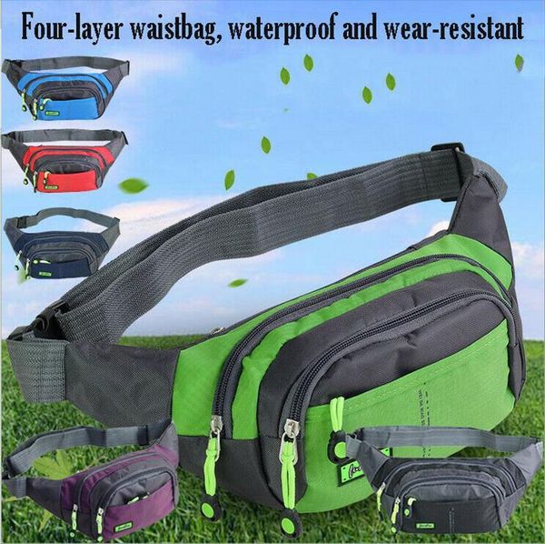 

casual mens four layer bum bag nylon waterproof zipper waist pack travel hiking outdoor sport work all occasions chest