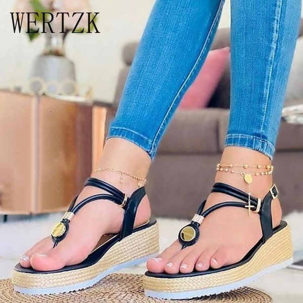 

sandals summer gladiator wedges women open toe platform espadrille beach flip flops mid heels ladies casual shoes, Black
