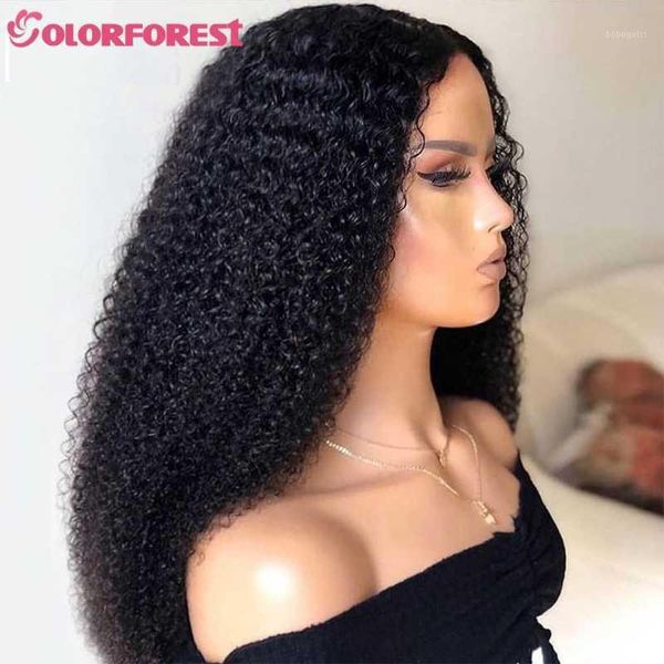

34 inches long kinky curly 13x1 t lace human hair wigs pre plucked remy peruvian closure for women1, Black;brown