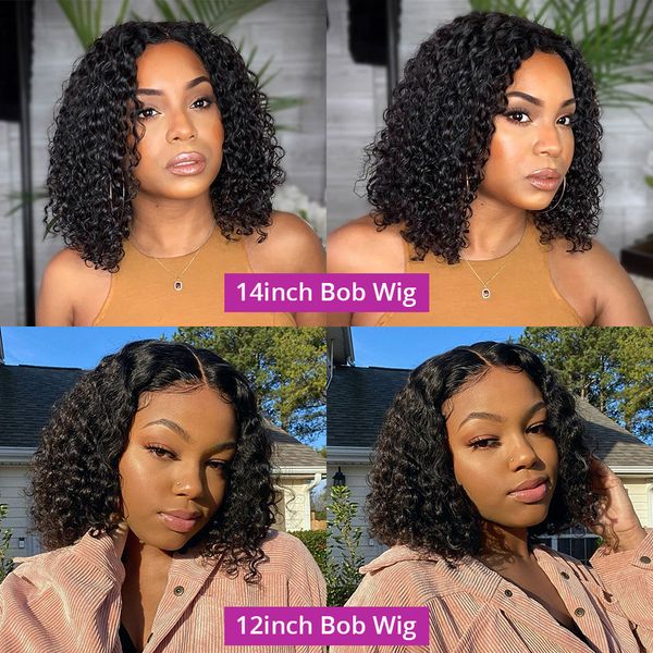 

jerry curly short bob lace front human hair wig for women glueless 13x4 deep wave lace frontal wig remy 4x4 lace closure wigsfactory direct, Black