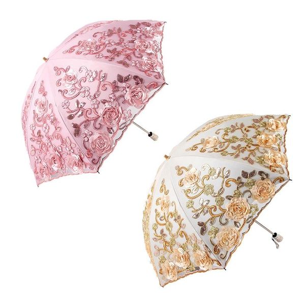 

umbrellas lace parasol folding flower umbrella rain women two female tools unique