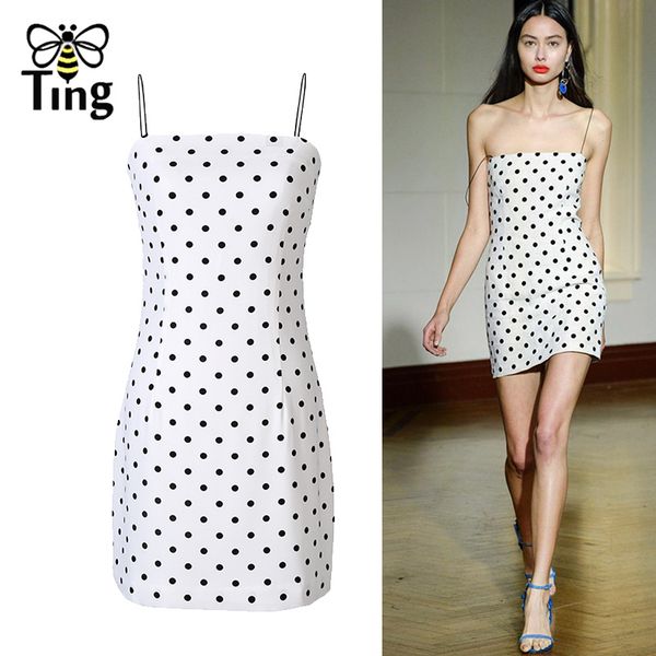 

summer bodycon celebrity street chic mini short dress vintage polka dot strap tight clubwear night robes za 210513, Black;gray