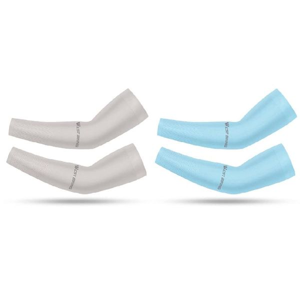 

elbow & knee pads 2pair west biking ice fabric running camping arm warmers sleeve cycling sleeves summer sports gear,beige blue, Black;gray