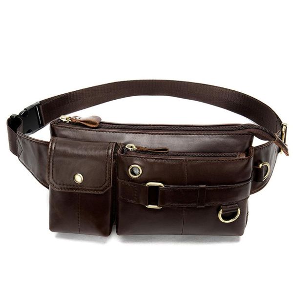 

promotion genuine cowhide leather casual fanny pack waist bag for men bags