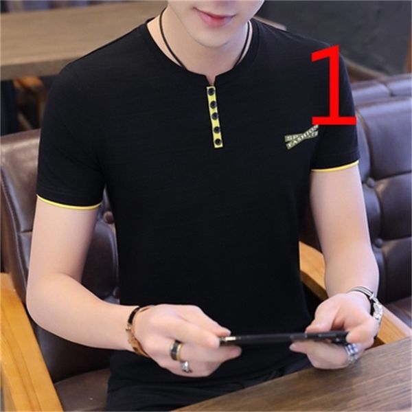 

summer short-sleeved t-shirt men's tide brand trend korean version of the self-cultivation men round neck ice silk 210420, White;black