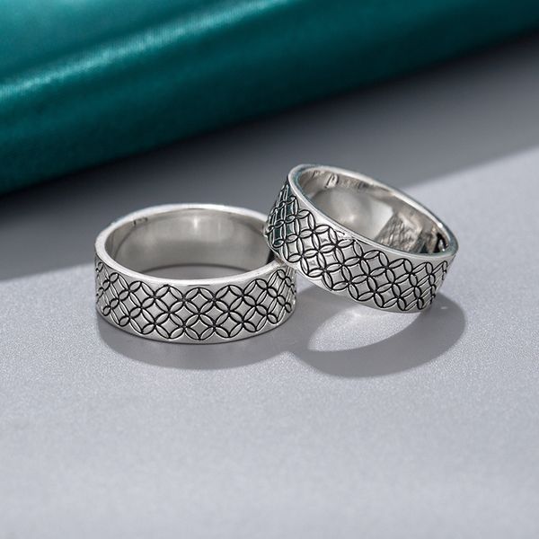 

s925 sterling silver l jia lu wei same money pattern fashion men's hand jewelry trend versatile atmosphere, Golden;silver