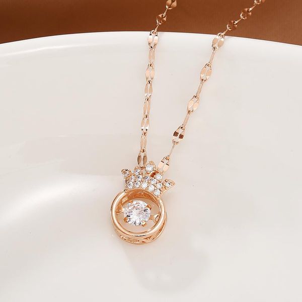 

pendant necklaces korean style beating heart series zircon crown women chokers no fade stainless steel female wedding jewelry, Silver