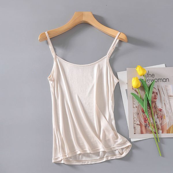 

tanks silk 50% viscose knit thin camisole vest shirt sleepwear adjustable strap sg310, White