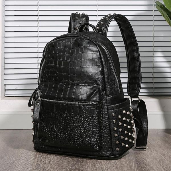 

backpack version of crocodile rivet double shoulder trend computer bag