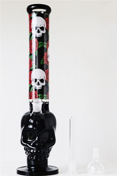 Bong de vidro preto em forma de caveira grossa cachimbo de água para cachimbo de água cachimbos de shisha filtro Bubbler com tigela de haste inferior Bongs