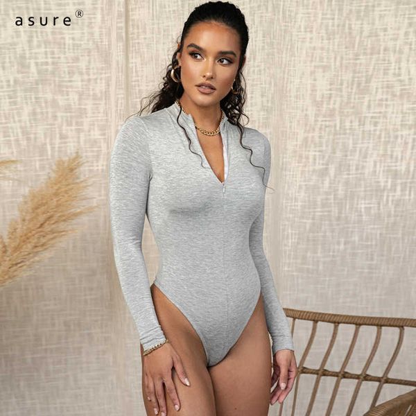 

long sleeve bodysuit women bodycon overalls female baddie clothes club outfits catsuit p082834a 210712, Gray