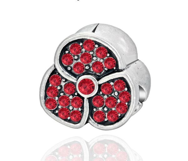

20pcs silver charm bead lucky flower red crystal charms european beads fit pandora 925 sterling silver bracelet charms jewelry diy making wo, Black
