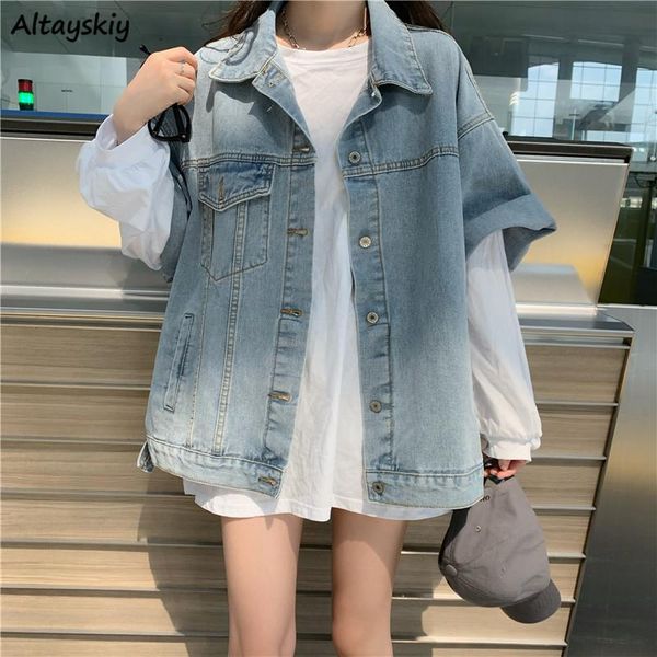 

women's jackets half sleeve denim women spring fashion retro loose bf ins chic harajuku high street ladies leisure pockets basic coats, Black;brown