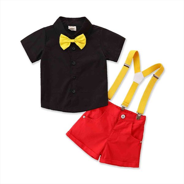 

0 5y summer infant baby boys gentleman clothes sets solid short sleeve shirts with bow tie bib shorts, White