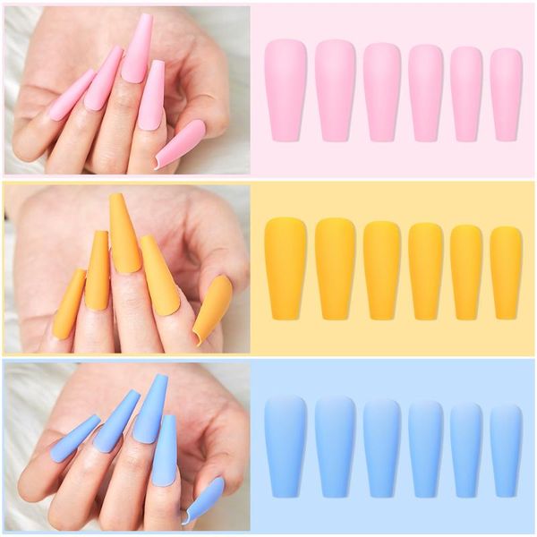 

100pcs color false nail full cover long coffin detachable tips summer orange bright fake for manicure tools nails, Red;gold