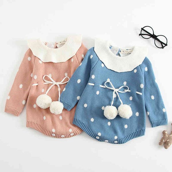 

autumn winter baby girl dot rompers long sleeves thicken bodysuit born clothes 210429, Blue