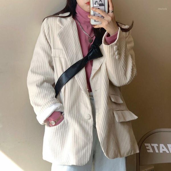 

corduroy fabric women suit ladies work office long sleeve blazer, White;black