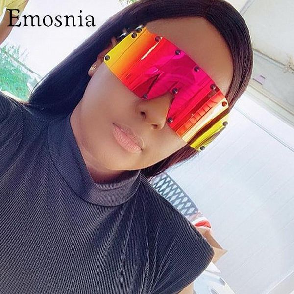 

sunglasses emosnia oversized rivet punk women retro shield square sun glasses one peice shades sport uv400 oculos, White;black