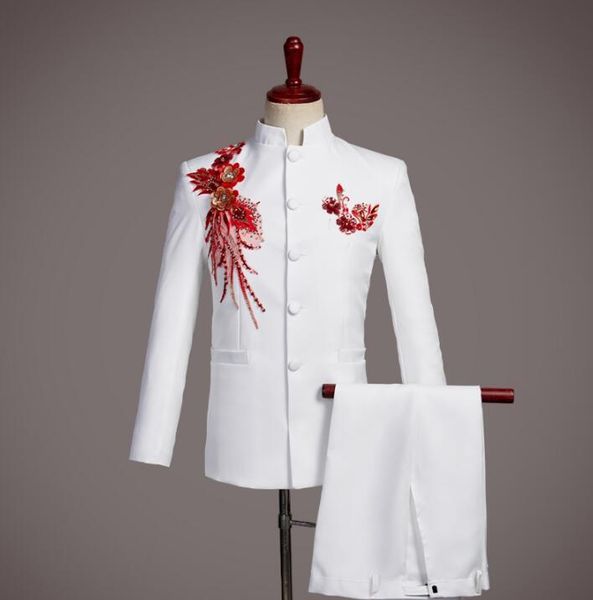 

men's suits & blazers chorus groom wedding for men chinese tunic suit sequin fashion slim masculino latest coat pant designs singer sta, White;black