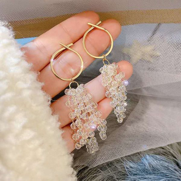 

south korea s925 sterling silver multi-layer crystal entangled tassel super immortal personality, high-grade earrings, earrings, Black