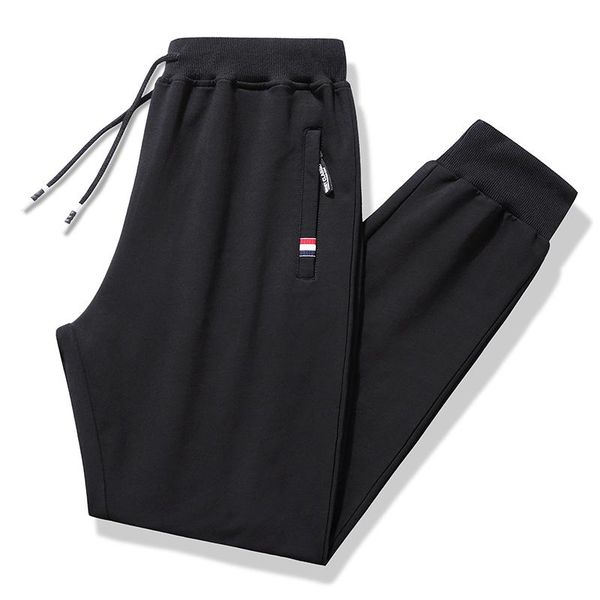 

men's pants casual sweatpants men cotton spring autumn jogger zipper pockets elastic waist trousers homme 17, Black