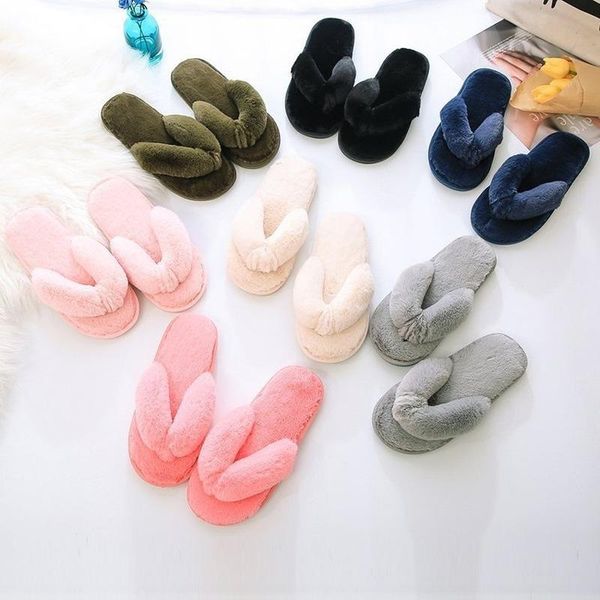 

slippers winter women house faux fur warm flat shoes female slip on home furry ladies size wholesale for, Black