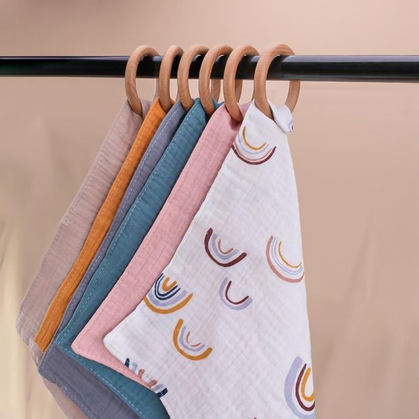 

bibs & burp cloths 6pc 100% cotton baby wooden teether muslin pacifier accessories bandana bib drool born gift