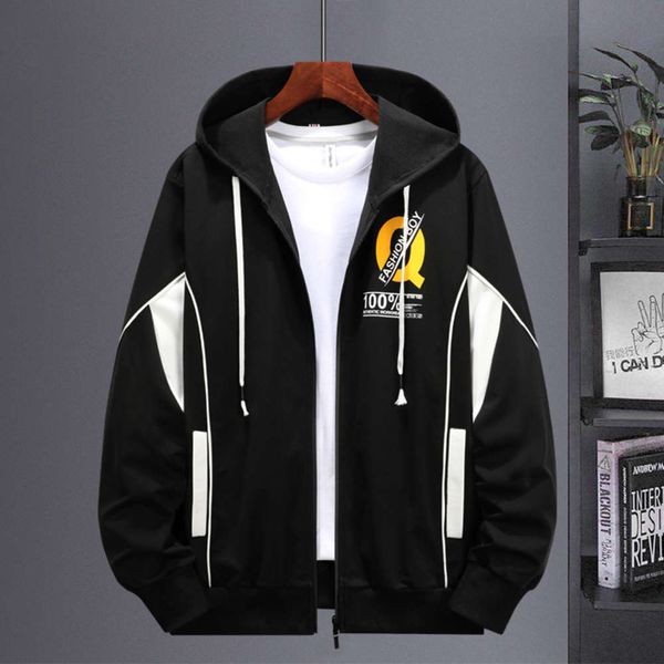 

spring and autumn sportswear fashion printed sweater wo cardigan hooded youth coat, Black