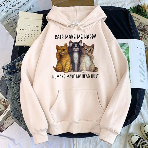 

men's hoodies & sweatshirts cat make me happy humans my head hurt hoodie autumn sweatshirt street fashion clothing for male loose fleec, Black