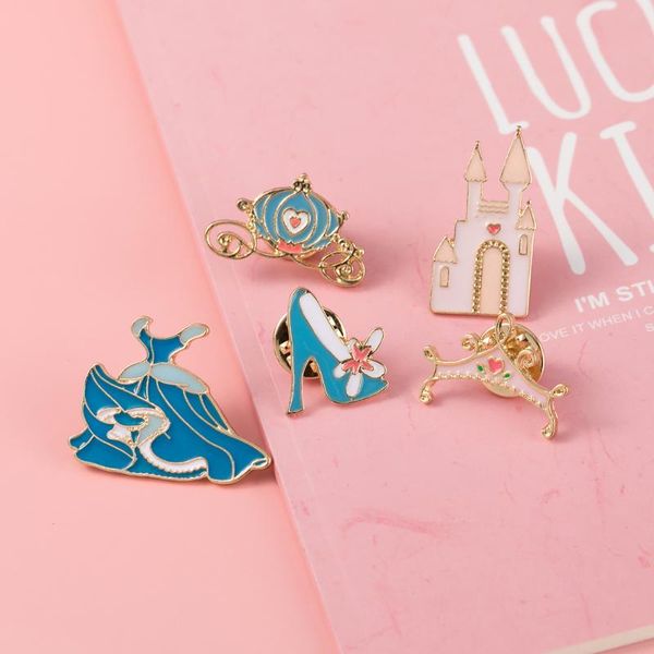 

pins, brooches shamir 5 pcs brooch fairy tale cinderella's dress crown drip pin badge decoration glass slipper castle, Gray