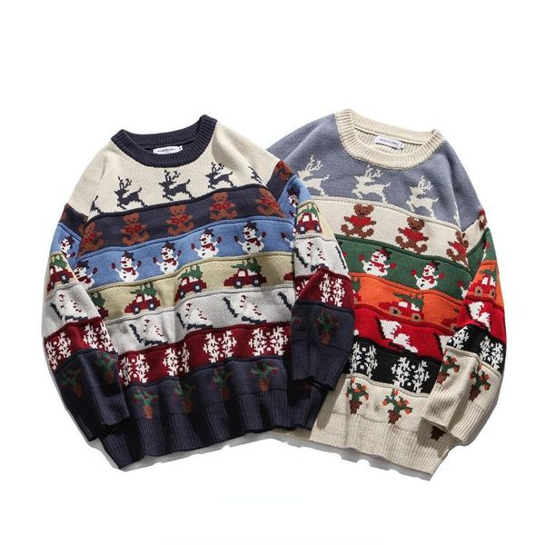 

men sweaters hip hop knitted jumper christmas elk snowman streetwear harajuku fashion knitwear couple pullovers, White;black