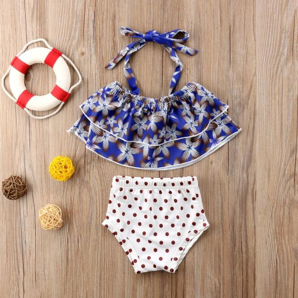 one-piece suits 2pcs set born kids baby girls chiffon halter floral dot bottoms tankini swimwear swimsuit bikini beachwear