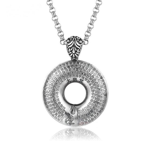 

pendant necklaces s990 sterling silver round necklace buddhism scriptures prajna paramita lucky charm
