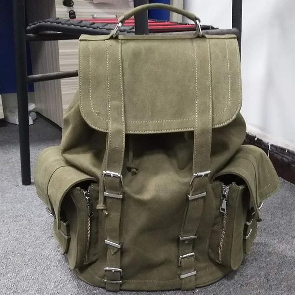

backpack 2021 neutral retro military green canvas bag handmade white cloth shoulder
