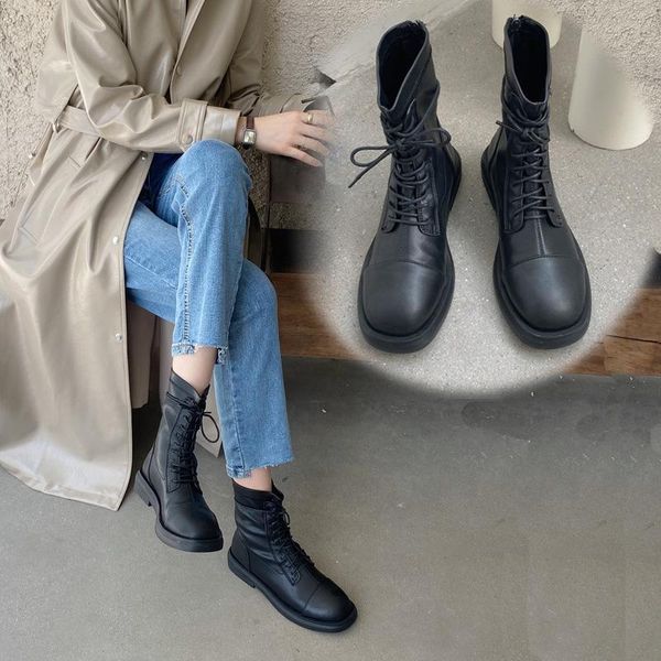 

boots shoes women's rubber winter footwear round toe zipper boots-women rain 2021 rock ladies mid-calf autumn med lolita mid, Black