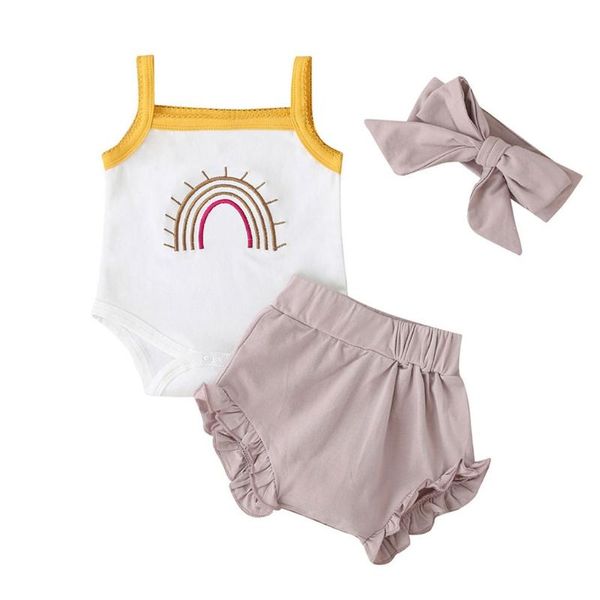 

clothing sets mxle born baby girls summer outfit sleeveless camisole bodysuit and ruffles short pants with bow headband 3pcs clothes set, White