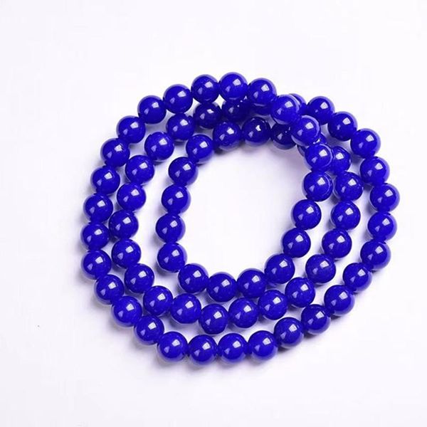 

beaded, strands blue chalcedony bracelet round beads crystal healing stone quartz women jewelry gift, Black