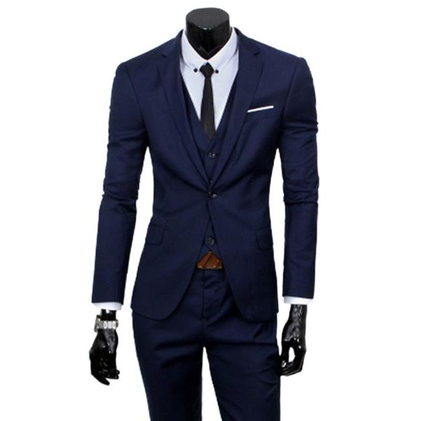 

men's suits & blazers 2021 men business casual slim fit classic male trousers set man solid color single buckle 2 pieces jacket pants, White;black