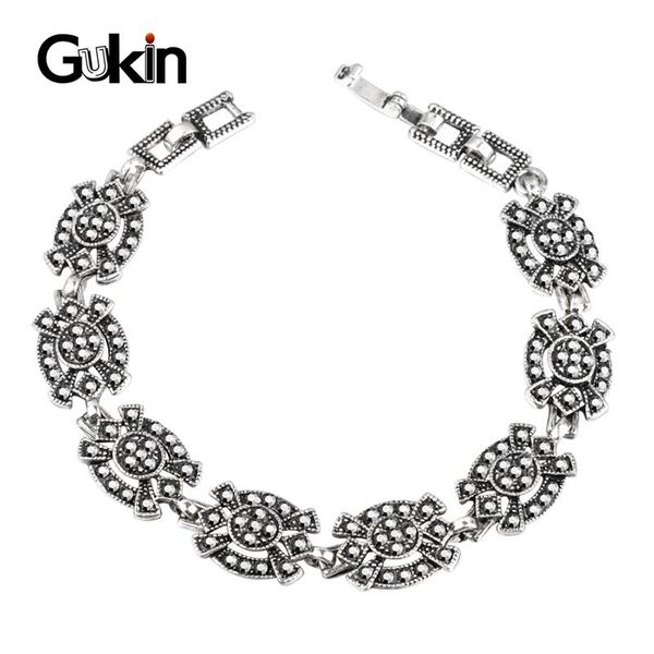 

gukin boho jewelry vintage bracelet luxury black crystal silver color bracelets for women gift products wholesale bangle