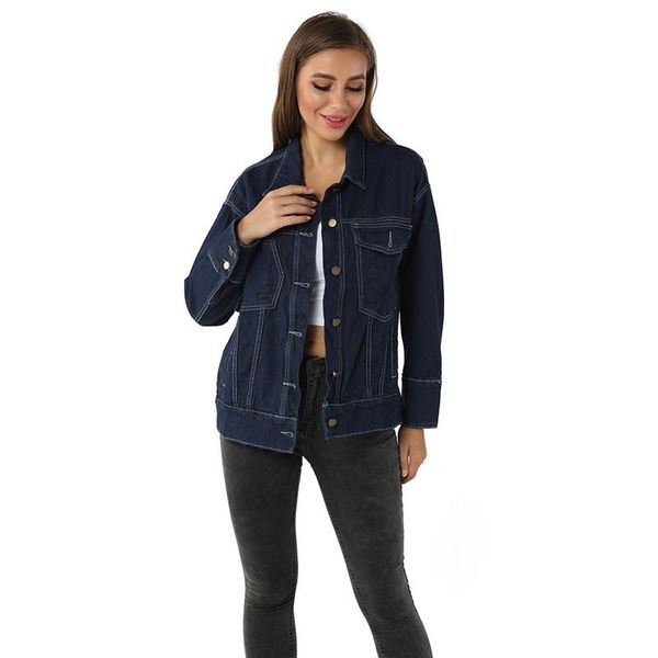 

women's jackets fashion deep blue inelastic denim women jacket jeans long coats casual sleeve coat outwear, Black;brown