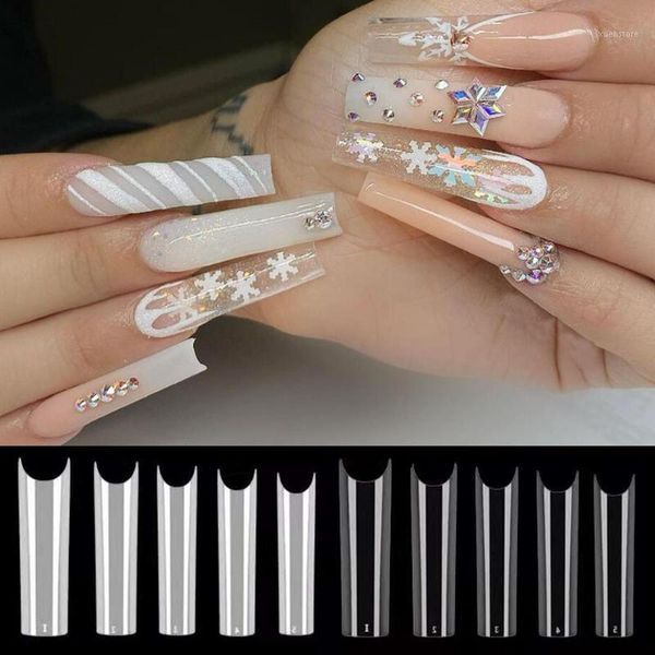

500pcs/bag xl c curve straight nail tips extra long square clear/natural fake nails half cover artificial false tc#341, Red;gold