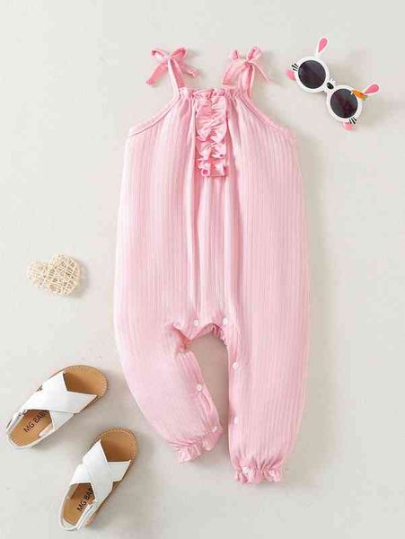 

baby frill trim bow shoulder cami jumpsuit she, Blue