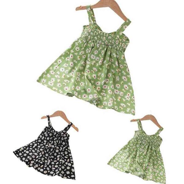 Gänseblümchen bedrucktes Sommerkleid für Babys, Kinder, Mädchen, Urlaubs-Sommerkleid, schulterfreie Trägerkleider G1215