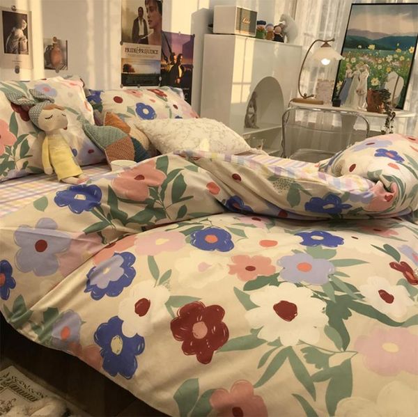 

bedding sets nordic pastoral flower set kid teen adult,romantic cotton twin full  home textile bed sheet pillow case quilt cover