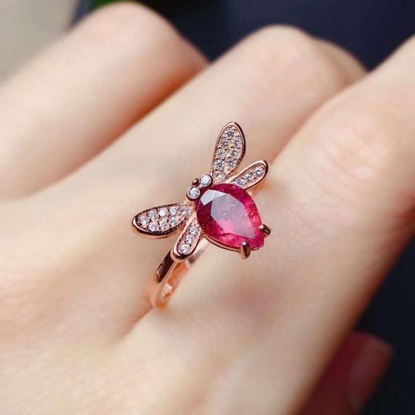 

cluster rings dragonfly natural and real tourmaline ring anniversary 925 sterling silver fine jewelry for men or women, Golden;silver